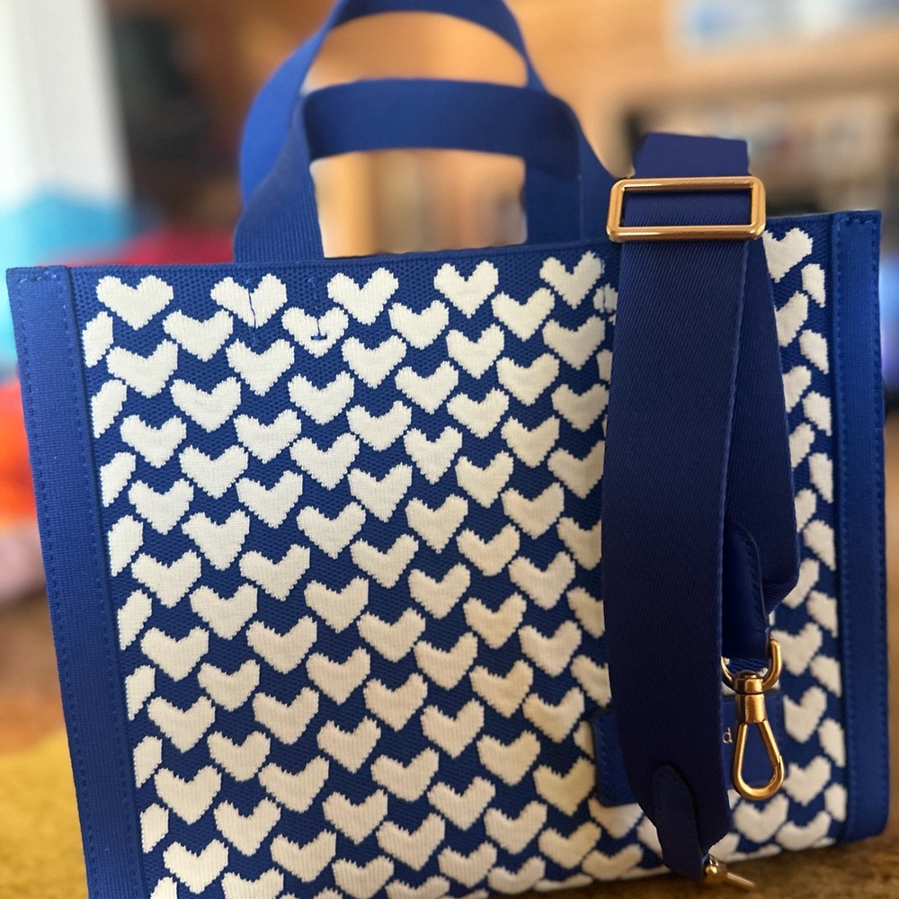 Kate Spade Manhattan Modernist Hearts Jacquard Small Tote, Bluecolor BRAND NEW - Picture 4 of 6